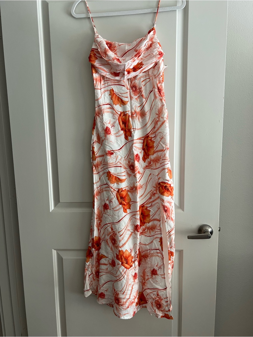Floral Orange & White Maxi Dress with Cowl Neck